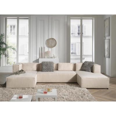 Stella - canapé panoramique - en velours côtelé - 7 places - style contemporain Couleur - Beige