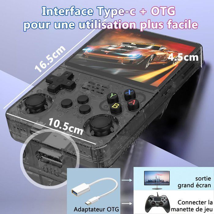 Console Rétro Portable R36S 128 Go – Écran IPS 3,5 Pouces, 40000+ Jeux, Linux, Batterie 3500mAh – Noir