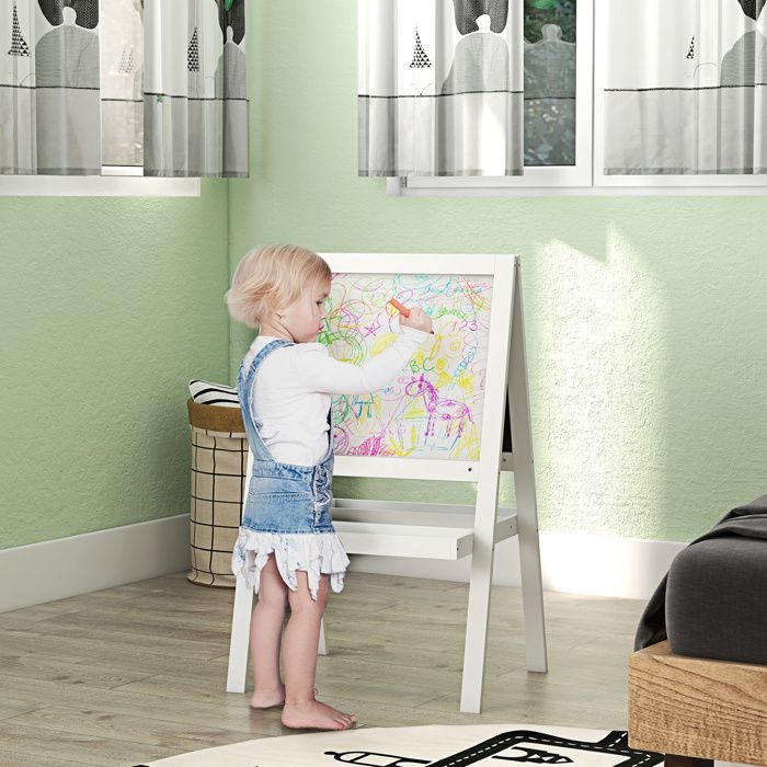 Chevalet Enfant 3 En 1 Tableau Noir/blanc Avec Rouleau Papier Et Rangement - Jouet éducatif Créatif 3-8 Ans En Bois Vert