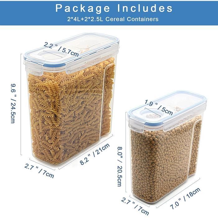 4 Boîtes à Céréales pour Cuisine, 5,2L Boîte à Céréales en Plastique Est  Bien Scellé, Boîte de Conservation à Céréales pour Céré69