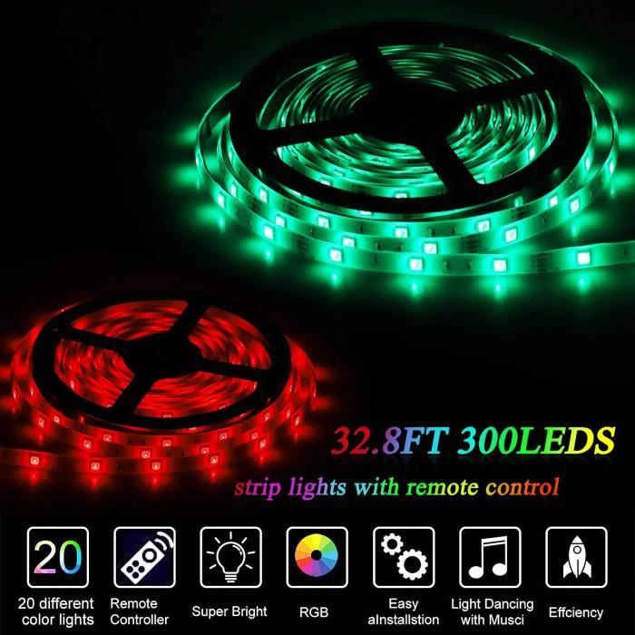 Ruban LED,10m Bande LED 5050 RGB 300 leds IP65 Étanche Flexible Multicolore  Découpable Néon Decor Ruban LED avec Télécommande Infrarouge 44 Touches et  Alimentation 13V : : Luminaires et Éclairage