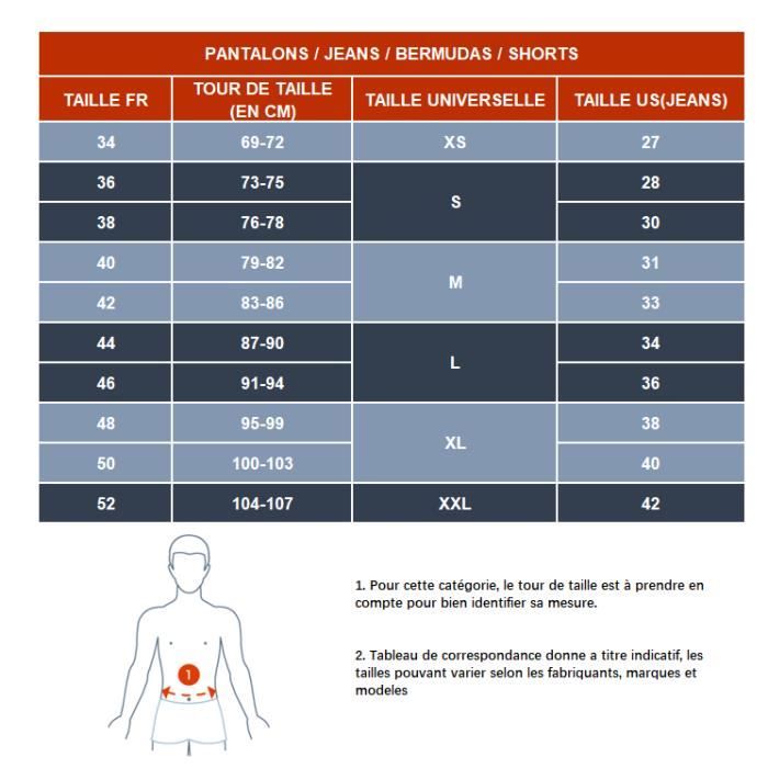 Pantalon Us Jean Taille 27 Femme Correspondance Guide Mesure