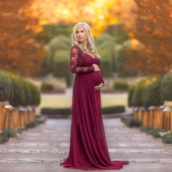 Robe longue en dentelle legere et respirante pour seances de photographie de grossesse Bordeaux Bordeaux Cdiscount Pret a Porter