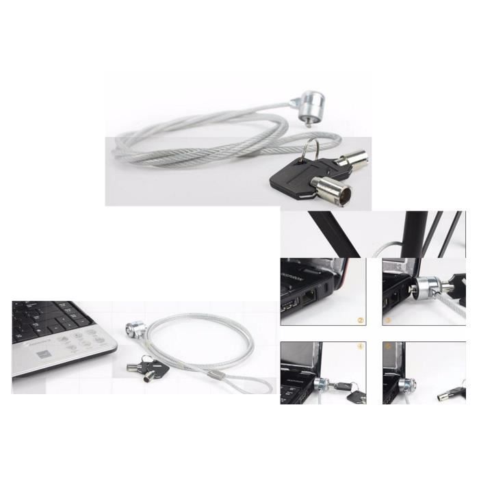 Protection Vol écran TV Câble De Sécurité Pour Ordinateur Portable 1,5m - Verrou Kensington Avec 2 Clés Câble Acier Clé Inclus - 5