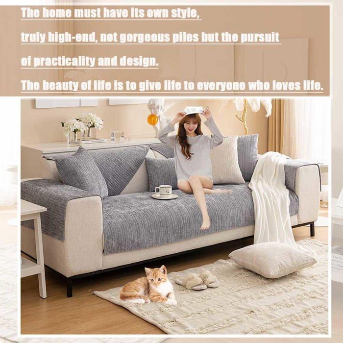 Housse De Canapé Imperméable Chenille Gris Foncé - Antidérapante Résistante Chiens Chats 90x160cm