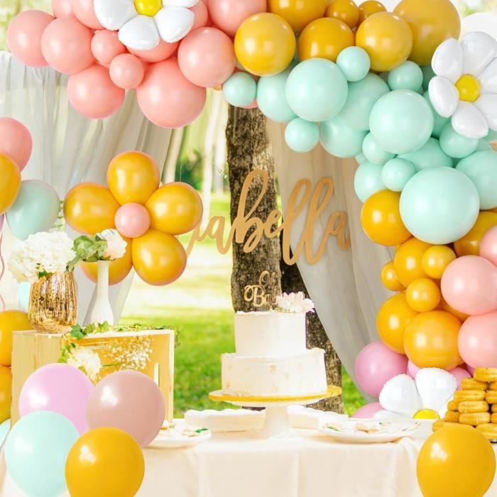Kit D'Arche De Ballons Marguerites - Guirlande De Ballons Groovy - Bleu  Pastel, Violet, Rose, Jaune Citron, Nude - Rétro - R[u5564] - Cdiscount  Maison