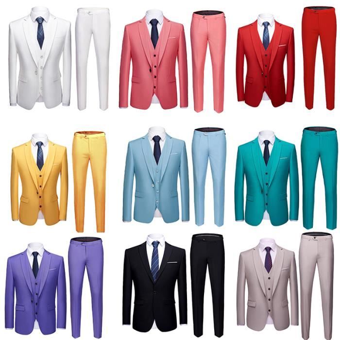 Costume 3 Pièces Homme Grande Taille 58 - Coupe Droite | Veste + Pantalon | Style Décontracté Ou Mariage