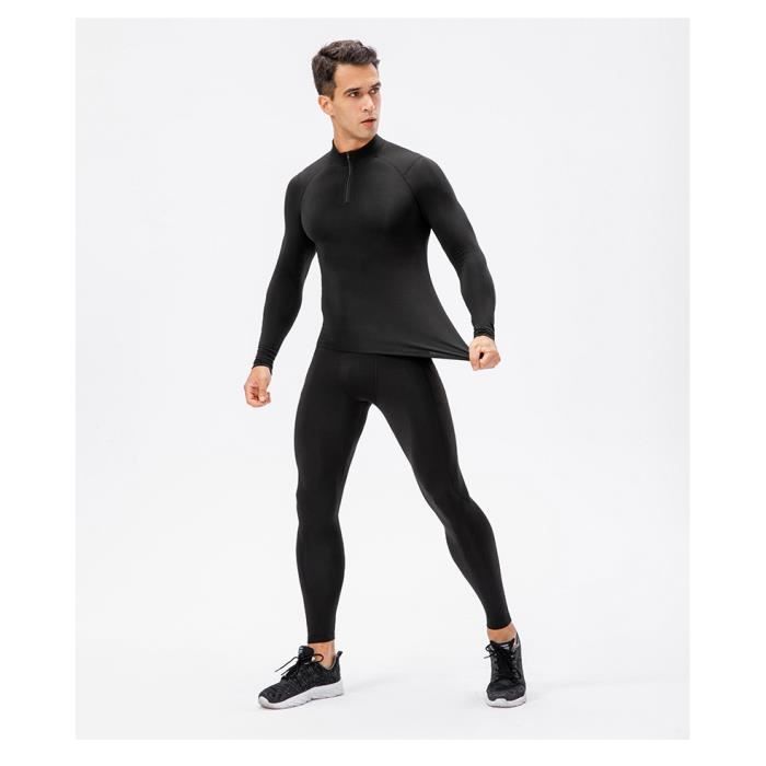 T-Shirt Compression de Sport 1/4 Zip, Haut à Manche Longue Homme