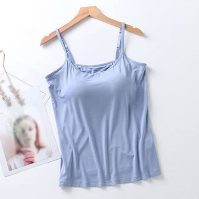 DEBARDEUR Femme Debardeur avec Soutien Gorge Integre Bretelles Rembourre Tank Tops sans Manches Yoga Sport Gilet Haut Argent Bulle Cdiscount Pret a Porter
