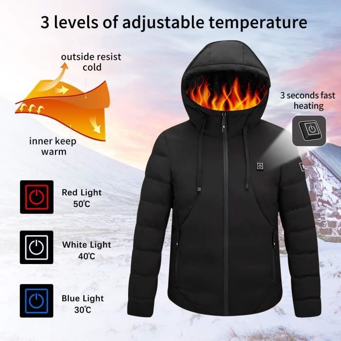 Veste chauffante capuche pour homme veste d hiver coupe vent et