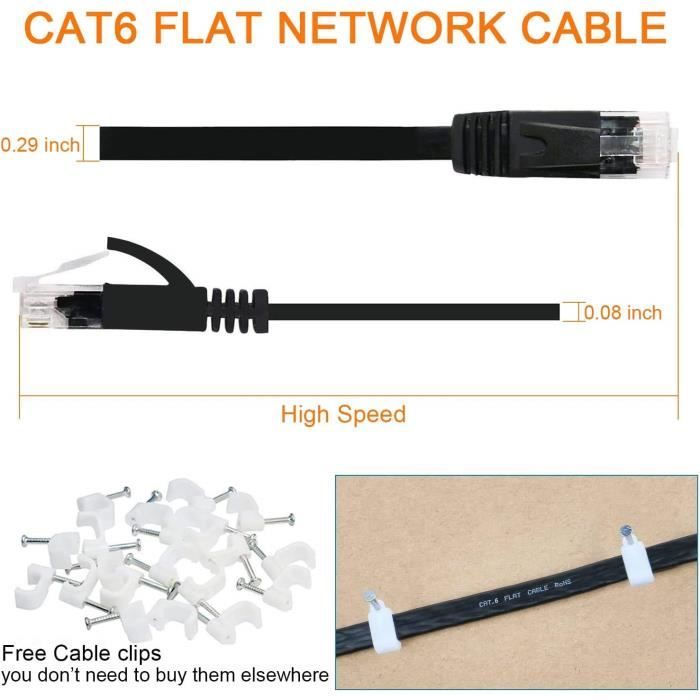 Cable ethernet 15m, câble réseau rj45 plat haute vitesse(15 clips câble) -  câble ethernet étanche extérieur gigabit cat 6 pour gam - Cdiscount  Informatique