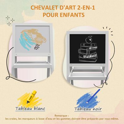 Aiyaplay – Tableau chevalet 2 en 1 – Ardoise magnétique et tableau noir à craie – Dimensions 54L x 48l x 88H cm – Matériau MDF blanc