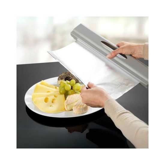 Dérouleur Film Alimentaire Magnétique Relaxdays – Support Aluminium & Bambou, Coupe Précise, Fixation Frigo, Noir