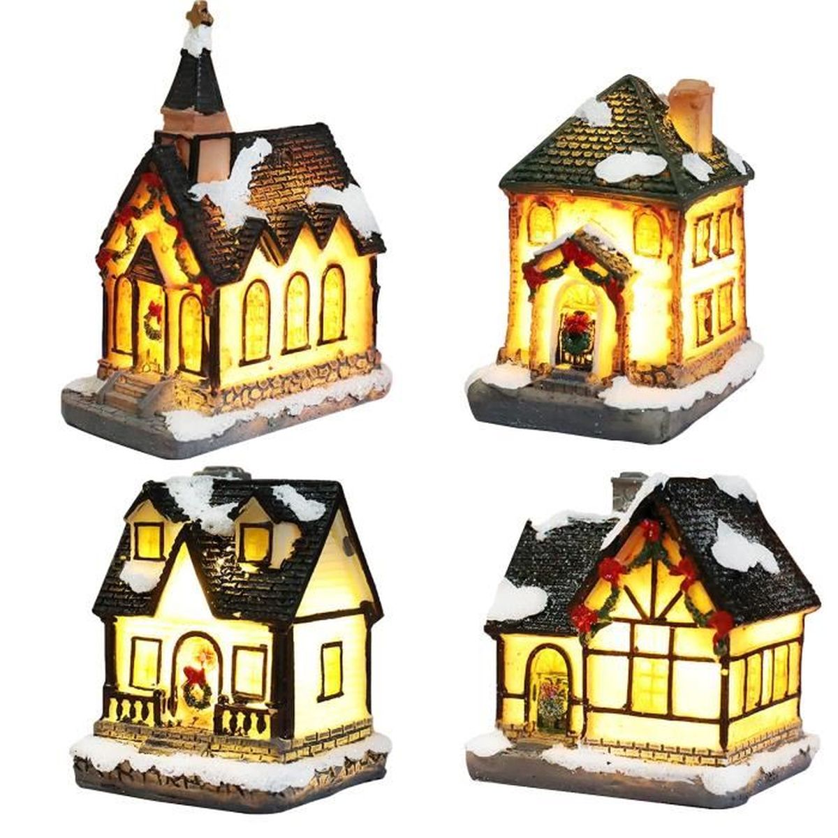 Maison de Noel Village de Noel Miniature, LED Lumineux Decoration Noel