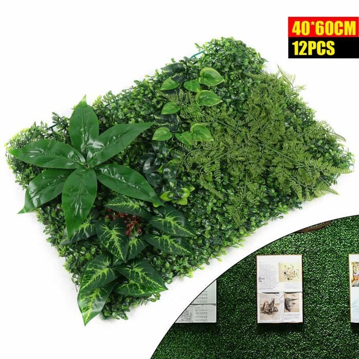 Mur de plantes à feuillage artificiel 9/12 Pcs Décor de pelouse de mur de  plantes artificielles 60 * 40cm - Cdiscount Maison