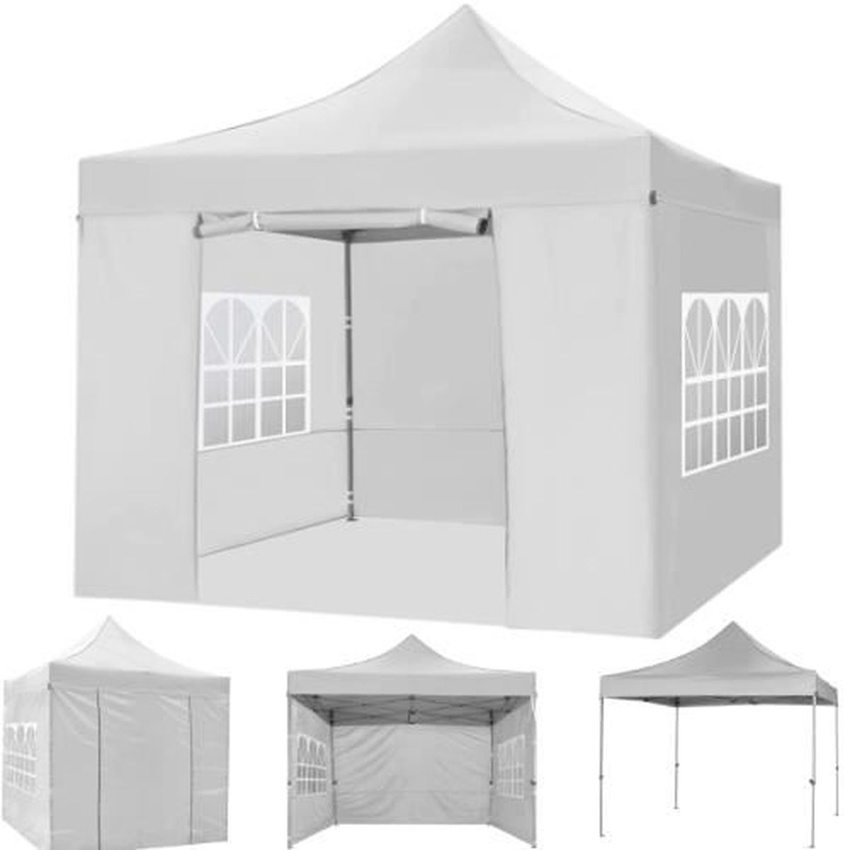 VOUNOT® Tonnelle de jardin renforcée 3x3m pliable avec 4 parois et sac de transport à roulette - Imperméable et anti-UV - Vert