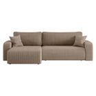 LOUNGITUDE Canapé ALYA d'angle max réversible et convertible 5 places en velours côtelé - Taupe