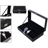 Coffret à Montres, Boite pour Montres et Bracelets, 12 montres et vitre, Noir, Dimensions:  30 x 20 x 8 cm