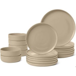 Service De Table Complet 18 Pièces En Grès Navaris – Pour 6 Personnes (6 Assiettes, 6 Bols, 6 Mugs)