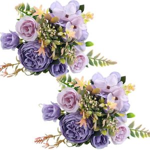 FLEUR ARTIFICIELLE Lot De 2 Fleurs Artificielles - Pivoine Artificielle - Violet - Soie - Hortensia - Faux - Bouquet D'Automne