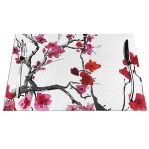 Oarencol Set de Table Vintage Motif Cerisier Japonais Motif Fleurs de Cerisier 45 x 30 cm 18X12 Polyester