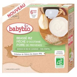 DESSERT LACTÉ Babybio - Gourde Brassé Riz Pêche Poire - Bio - 4x85g - Dès 6 mois