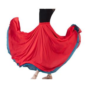 JUPE Femme Jupe en Mousseline de soie Jupe d'entraînement Longue Performance Réversible Jupe Flamenco avec Ceinture KQBleurouge