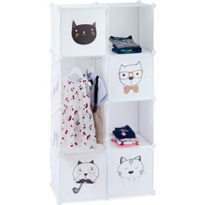 ARMOIRE Etagère pour enfants RELAXDAYS - Motifs chats - 6 casiers - Tringle à vêtements - Blanc