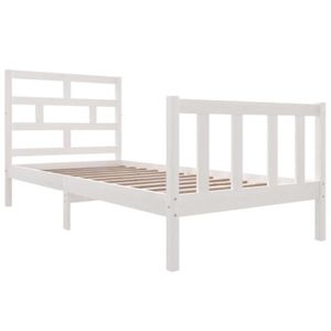 STRUCTURE DE LIT Lit Simple | 1 Place 90 x 190 cm, Cadre de Lit en Bois de pin massif, avec Sommier à Lattes sans Matelas, B149 blanc