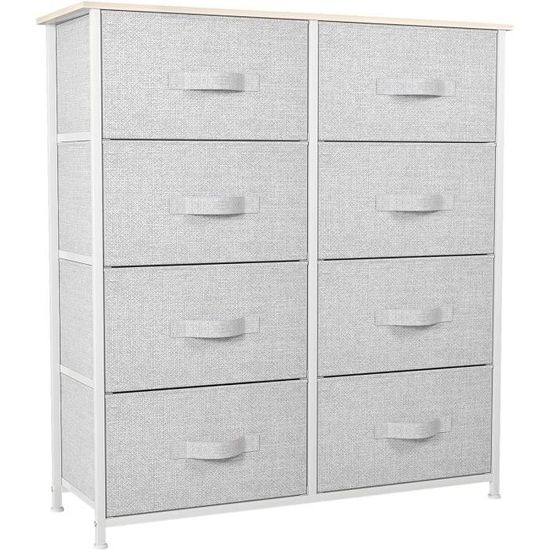 Commode Avec Miroir Réglable Et 4 Tiroirs En Tissu - Rangement Polyvalent Pour Chambre, Entrée Ou Couloir, Couleur Blanc