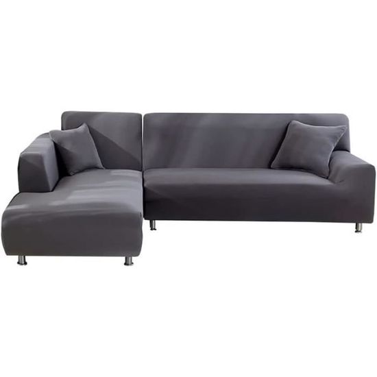 Housses De Canapé En L Extensibles - Lot De 2 Housses + 2 Taies D'oreiller, Couleur Noir