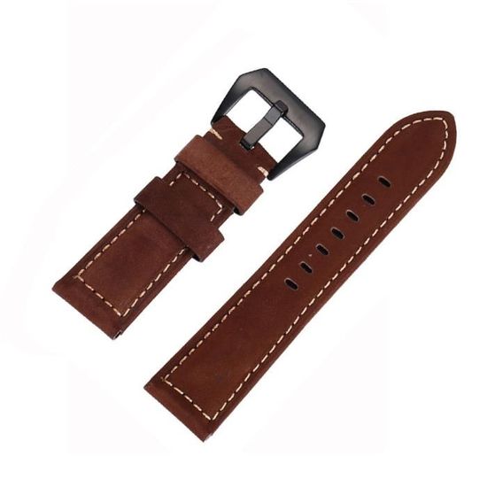 Bracelet De Montre En Cuir Noir Grainé Rembourré - Largeur 18-24mm - Unisexe - Sans Marque