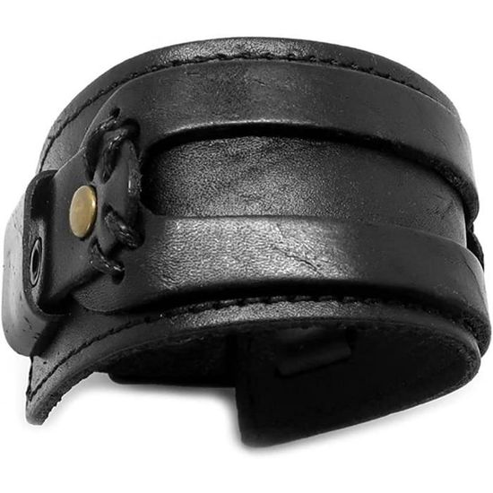 Lot De 2 Bracelets Manchette Punk Gothique - Simili Cuir Noir - Pointes Rivets