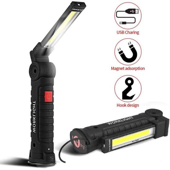 Lampe D'inspection LED Rechargeable - Baladeuse COB, Torche de Travail