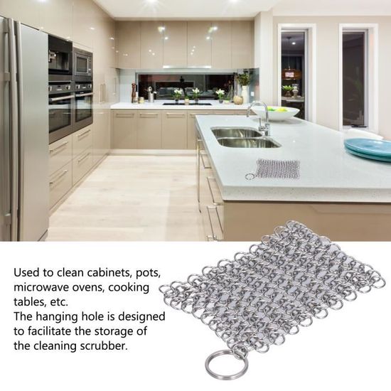 Nettoyeur Grattoir Fonte Acier Inox 304 - Épurateur Chaîne Pour Ustensiles Cuisine - Avec Anneau Suspension