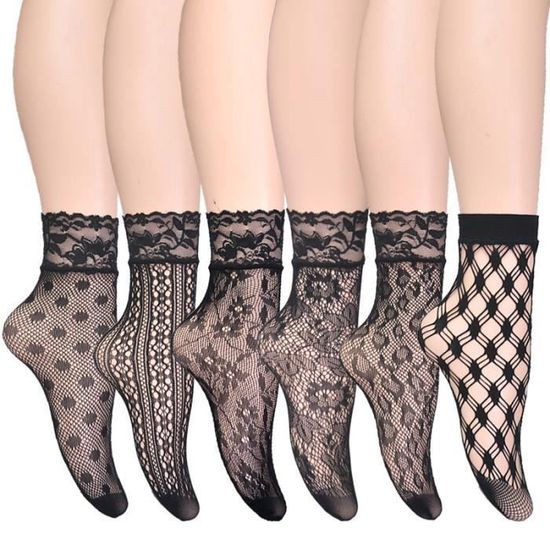 5 Paires Chaussettes Basses Résille Sexy Pour Femme - Dentelle Transparente, Taille Unique, Noir - Pour Sortie, Soirée