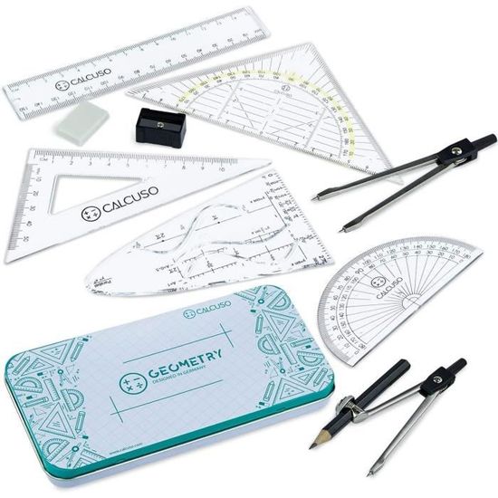 Zuroki 4 pièces Kit Géométrie, Ensemble de Règles, Set de Géométrie, Rond Rapporteur,Demi-Cercle Rapporteur, Triangle Rapporteur, Gabarit de Parabole pour la Peinture de Concepteur, Bureau, Etudiants