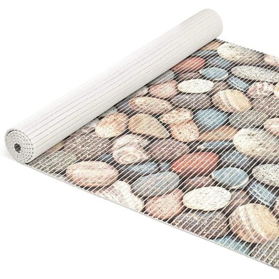Tapis De Bain Antidérapant En Mousse - Motif Pierres, Demi-cercle 65 Cm, Perméable, Lavable - 8