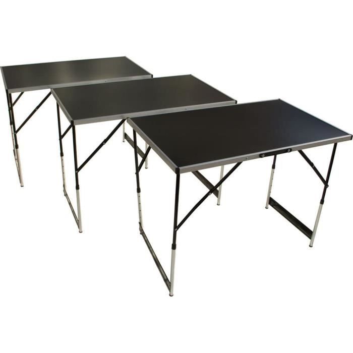 Lot de 3 Table de travail multifonction en aluminium pliante avec plateau renforcé table de stand de vente table à tapisser table de camping avec une taille total de 300 x 60 x 75 cm 