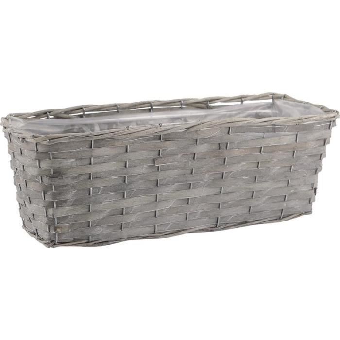 Jardinière en osier et bois gris T1