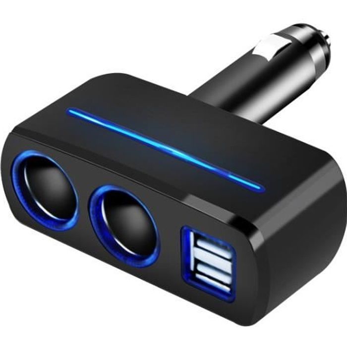 Ecent Chargeur multiprise 12V avec LED - 2 Prises allumes cigares+2 prises USB pour Smartphone, tablette, GPS, enregistrement