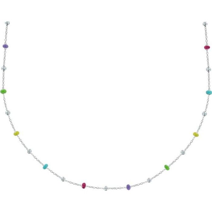 Les Poulettes Bijoux - Collier Argent Perles Émaillées Arc En Ciel et Perles Argent