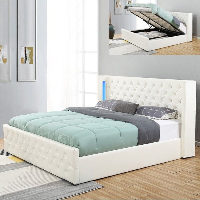 Lit coffre design avec led OSMOS - Blanc - 160x200