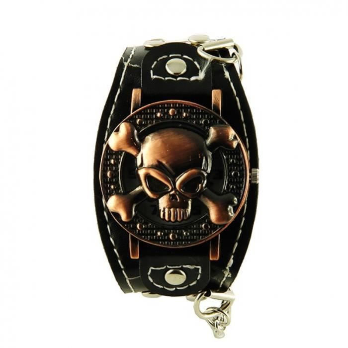 Montre de force tête de mort pas chère noire chaine crâne cuivre Analogique 1 Montre Bracelet de force