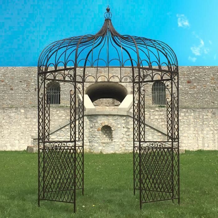 Tonnelle Gloriette de Jardin en Fer Marron ø200 cm 10814-Tonnelle