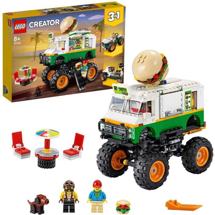 Jeux de construction LEGO Creator 3in1 Le Monster Truck à hamburgers, Tout-terrain,Tracteur Hauler, Ensemble de construc 52813