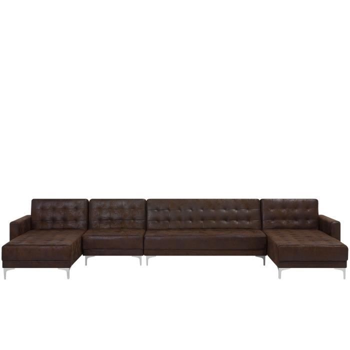 Canapé 6 places modulable en U en simili cuir marron ABERDEEN