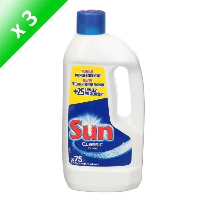SUN Lave-vaisselle Liquide de lavage Classic standard - 75 doses - 1,5 L - Lot de 3