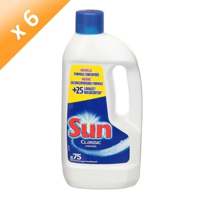 SUN Lave-vaisselle Liquide de lavage Classic standard - 75 doses - 1,5 L - Lot de 6