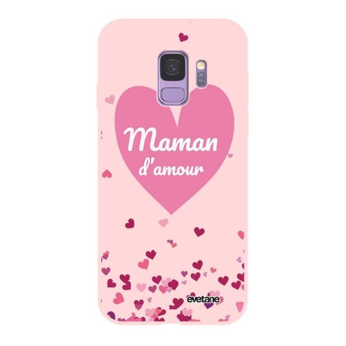 Coque pour Samsung Galaxy S9 Silicone Liquide Douce rose Maman d'amour coeurs Ecriture Tendance et Design Evetane